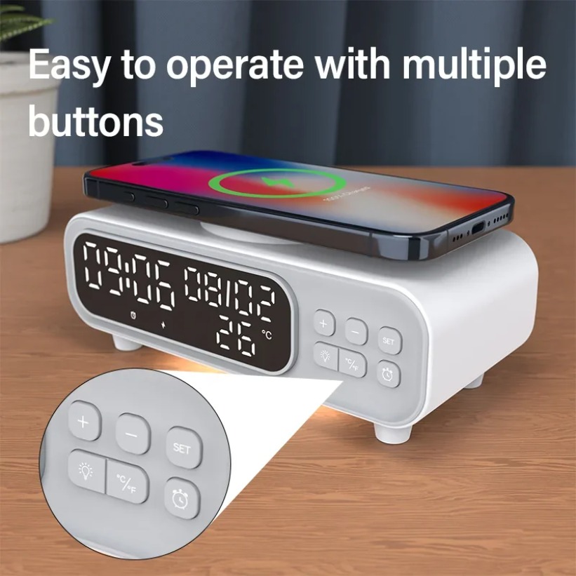 Wireless Charger Watch - 15W Wireless Charger Time Alarm Clock