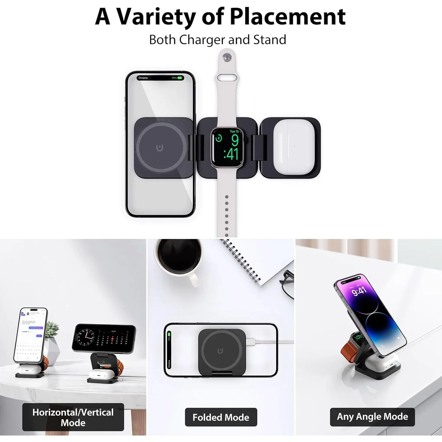 Foldable 3 in 1 Fast Wireless  - огляд і ціна Wireless Charger Watch